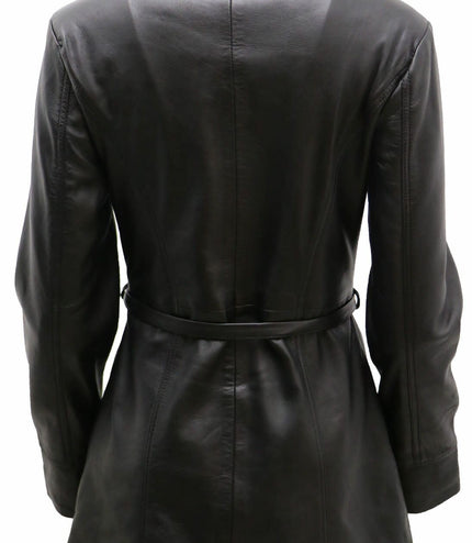 Womens Leather Long Biker Jacket-Muscat - Black