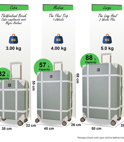 Alston Set of 3 Hard Shell Suitcase in Sage Green