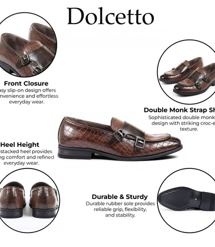 Men's Brown Vegan Leather Double Monk Strap Loafer Shoes