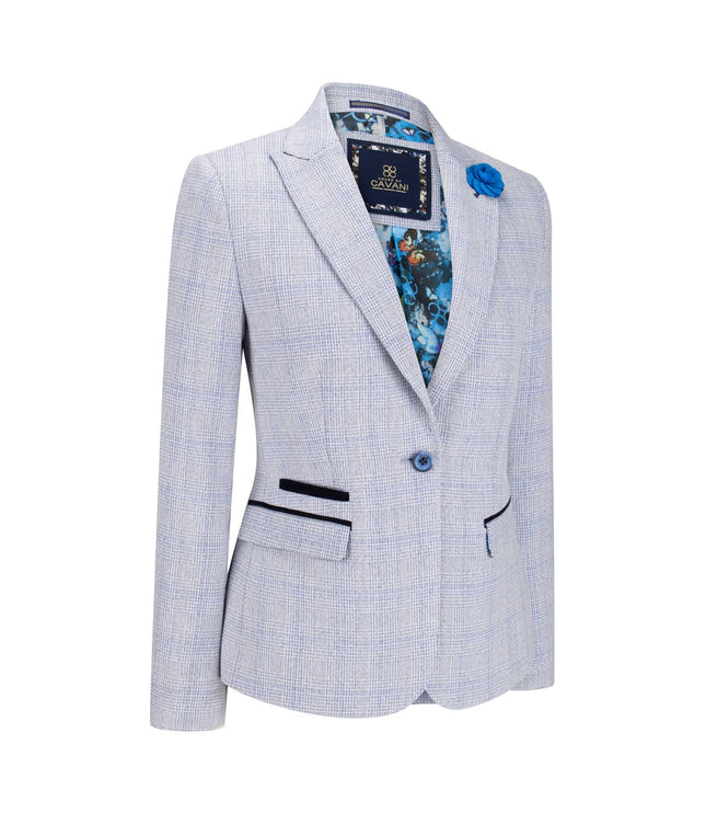 Womens Blue Check Blazer Wool Blend Herringbone Tweed