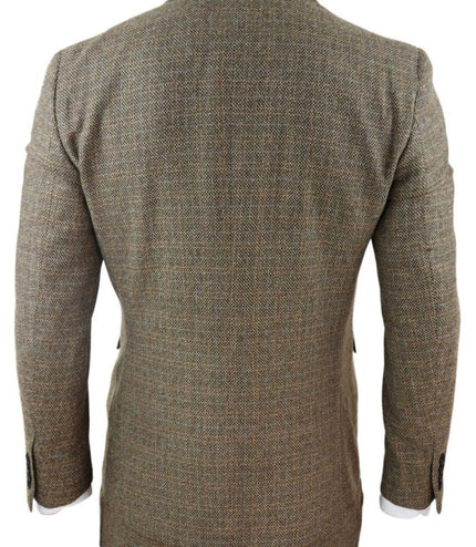 Mens 3 Piece Brown Tweed Check Vintage Retro Suit