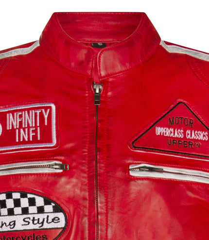 Mens Racing Leather Biker Jacket-Portland - Red