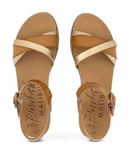 Blowfish Malibu Womens Tan Strappy Buckle Wedge Sandals - Monti-B