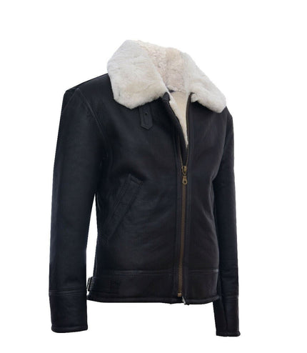 Mens B3 WW2 Leather Sheepskin Aviator Flying Jacket-Charleston - Brown Cream