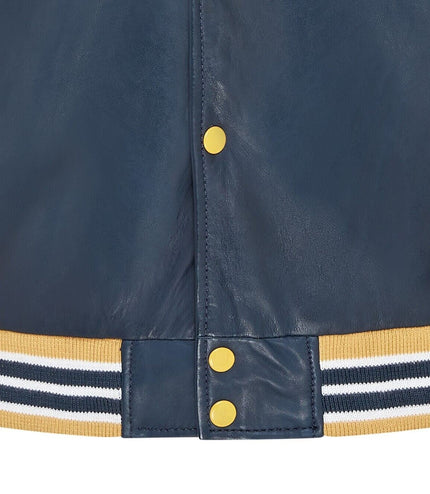 Mens Baseball Leather Letterman Bomber Jacket - Ashwood - Blue