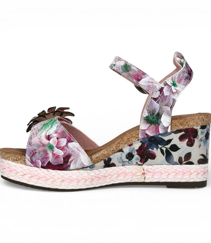Laura Vita Women's Facyo 75 Lilac Purple Floral Leather Wedge Espadrille Sandals