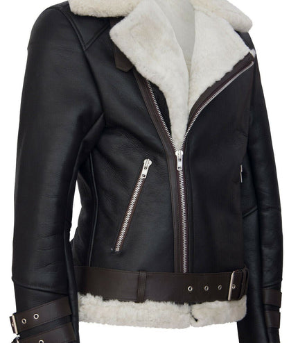 Mens Sheepskin Leather Biker Jacket-Edmonton - Brown