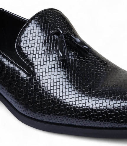 Men's Black Formal Tassel Loafers Slip-On Leather Shoes