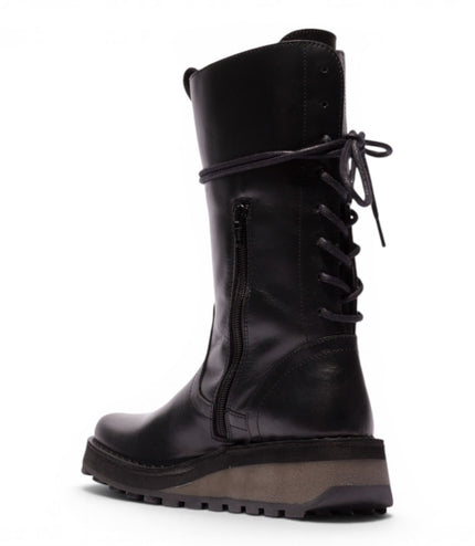 Fly London Women’s Black Leather Mid-Calf Long Boots - HEIG229