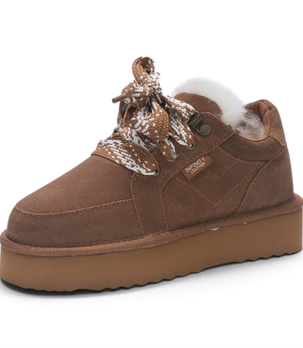 Women’s Chestnut Brown Genuine Sheepskin Fur-Lined Winter Wedge Trainers - Moonstone