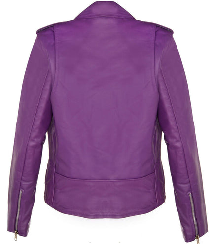 Women's Cowhide Brando Leather Biker Jacket-Murcia - Purple