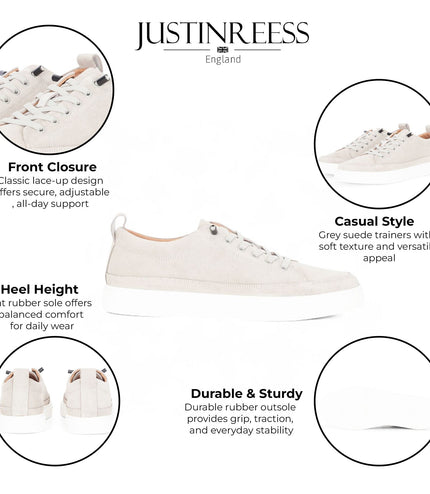 Justin Reess Mens Grey Suede Leather Trainers Sneakers - Josh