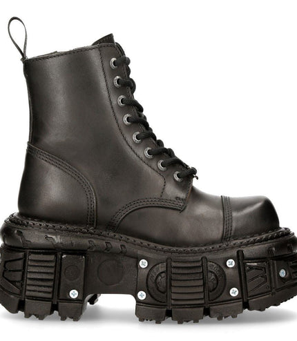 New Rock Unisex Black Leather Combat Platform Boots - TANK083-C1