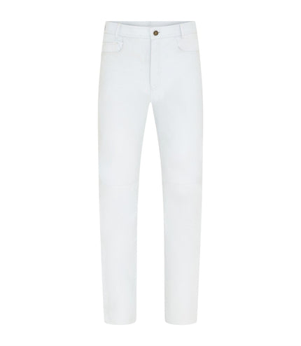 Mens White Lamb Leather 501 Biker Jeans - Istanbul