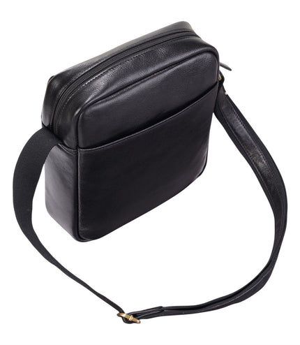 Genuine Leather Black Vintage Crossbody Messenger Travel Bag - Ashby