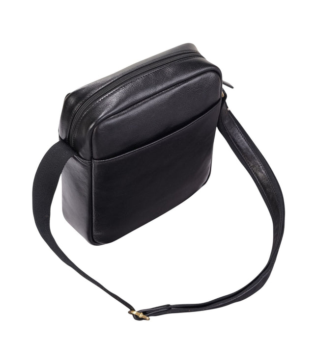 Genuine Leather Black Vintage Crossbody Messenger Travel Bag - Ashby