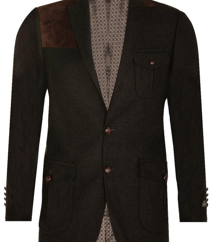 Mens Wool Tweed Shooting Jacket Hunting Blazer Smart Casual Elbow Patch Olive