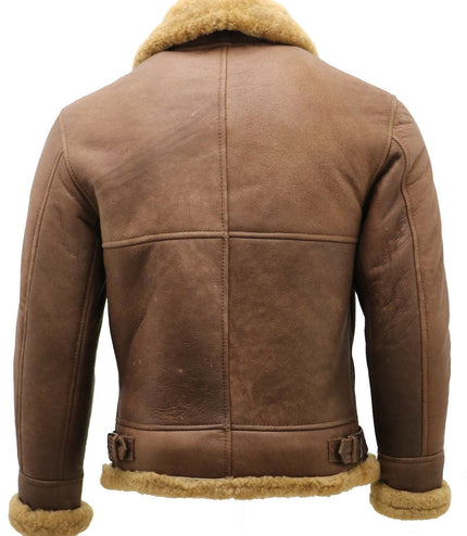 Mens B3 WW2 Sheepskin Leather Flying Aviator Jacket-Houston - Ginger Brown