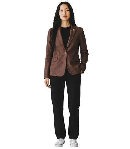 Women's Rust Brown Wool Tweed Herringbone Check Blazer - WS-1