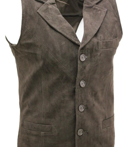 Mens Classic Smooth Goat Suede Leather Waistcoat-Exeter - Brown