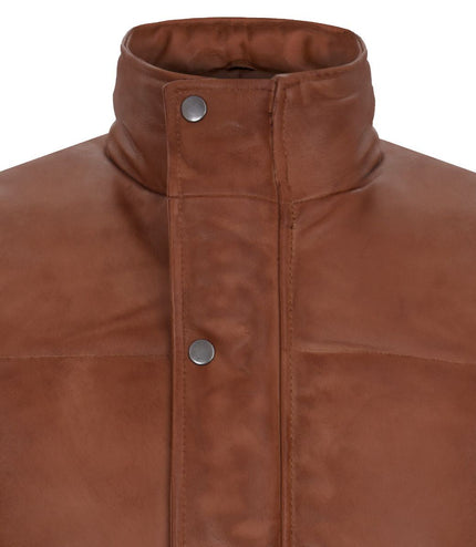 Mens Classic Leather Puffer Waistcoat-Nottingham - Tan