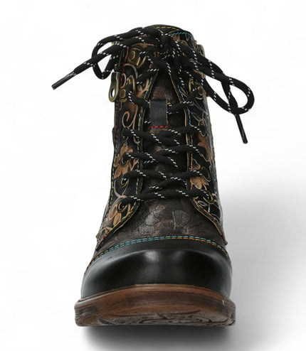 Laura Vita Anita 006 Black Floral Womens Gothic Victorian Leather Ankle Boots