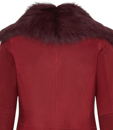 Womens Toscana Sheepskin Suede Trench Coat-Tbilisi - Burgundy