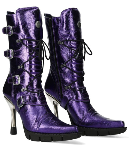 New Rock Women's Purple Leather Gothic High Heeled Boots - M-9373-C16