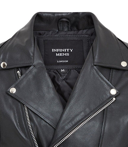 Mens Cowhide Leather Brando Biker Jacket - Garland - Black