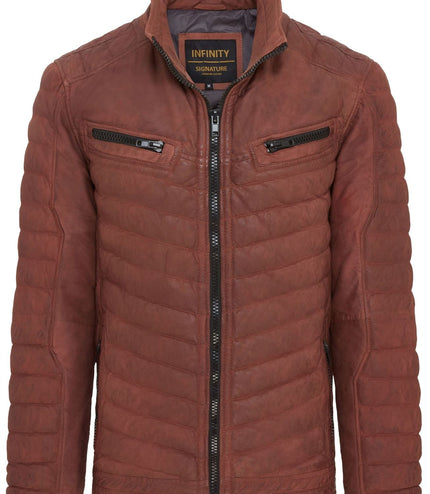 Men's Puffer Leather Biker Quilted Vintage Bomber Jacket - Tan