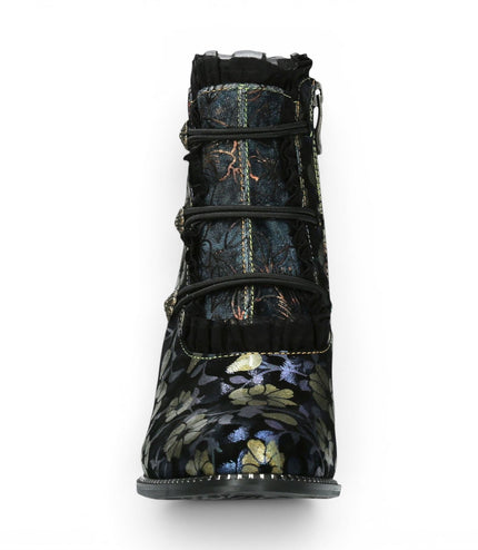 Laura Vita Floral Womens Victorian Blue Leather Heel Ankle Boots - Alcbaneo-130