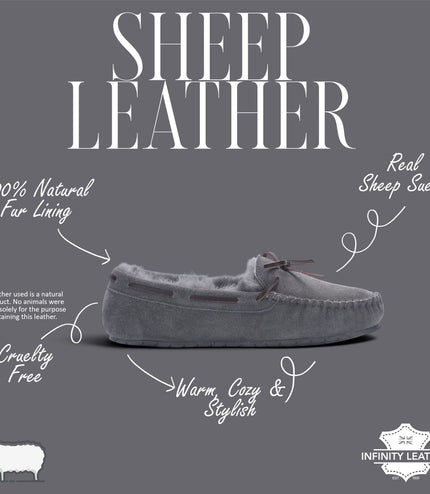 Men’s Grey Genuine Sheepskin Moccasin Winter Slippers - Flint