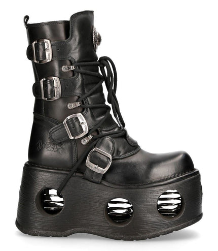 New Rock Metallic Black Leather Neptuno Gothic Boots - 373-S2