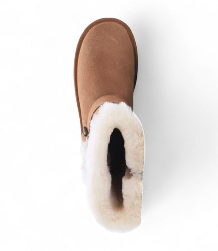 Women's Genuine Sheepskin Tan Brown Suede Calf Winter Warm Boots - Redwood