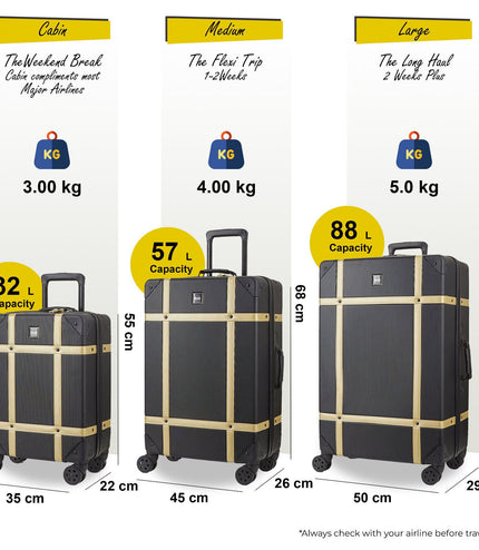 Alston Set of 3 Hard Shell Suitcase in Black Gold