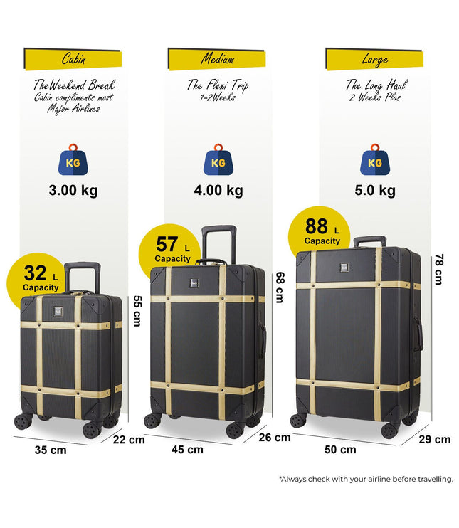 Alston Set of 3 Hard Shell Suitcase in Black Gold