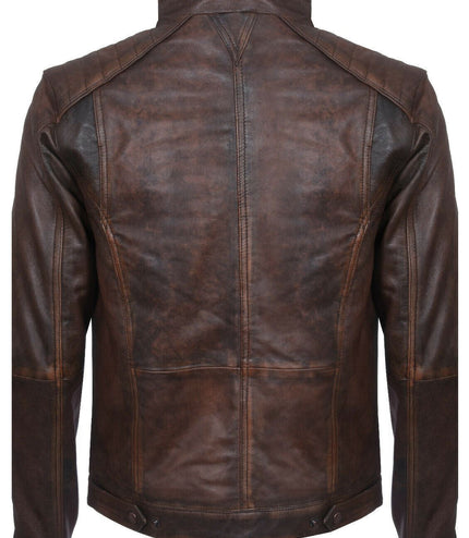 Men's Vintage Leather Biker Jacket-Cape Town - Brown