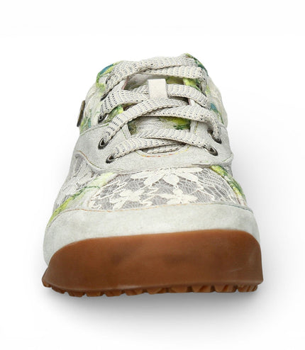 Laura Vita Women's Tivanao-05 Beige Floral Leather Trainers Sneaker Shoes