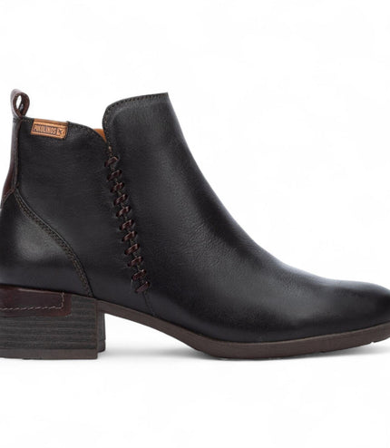 Pikolinos Women's Black Leather Zip Heel Ankle Boots - Malaga