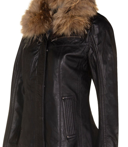 Womens Leather Parker Jacket-Arvada - Black