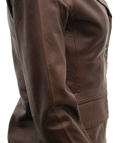 Womens Leather Blazer Jacket-Seregno - Brown
