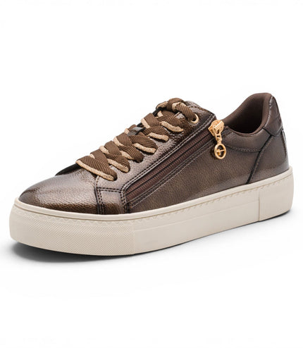 Tamaris Womens Brown Faux Leather Fashion Lace Up Sneakers