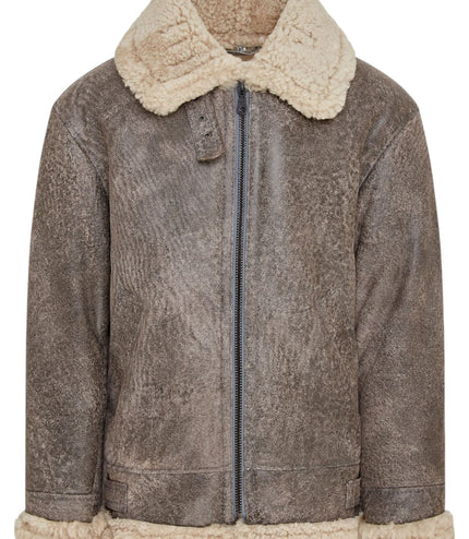 Mens B3 WW2 Sheepskin Leather Flying Aviator Jacket-Houston - Grey