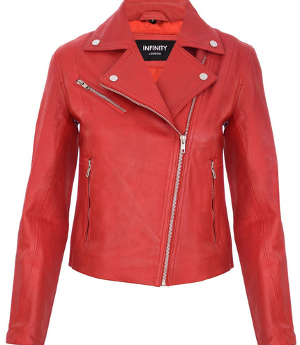 Womens Leather Biker Jacket-Zanzibar - Red