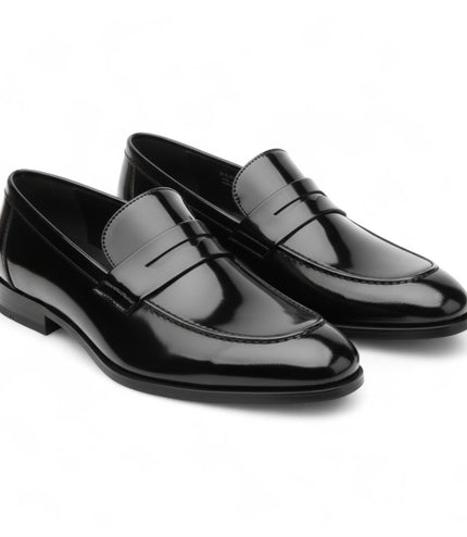 Mens Black Patent Faux Leather Formal Penny Loafers