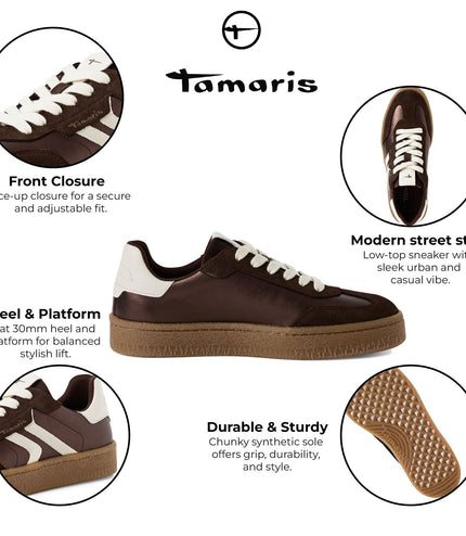 Tamaris Womens Brown White Suede Leather Fashion Lace Up Sneakers