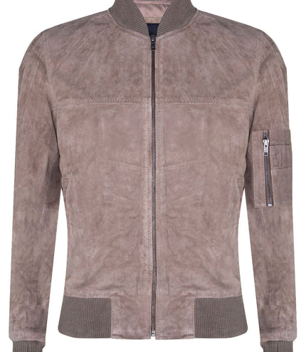 Mens Goat Suede MA-1 Bomber Jacket-Auckland - Stone