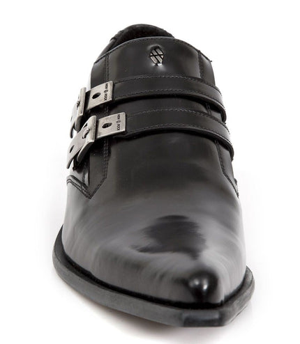 New Rock Black Leather Buckled Newman Shoes- M-2246-S14