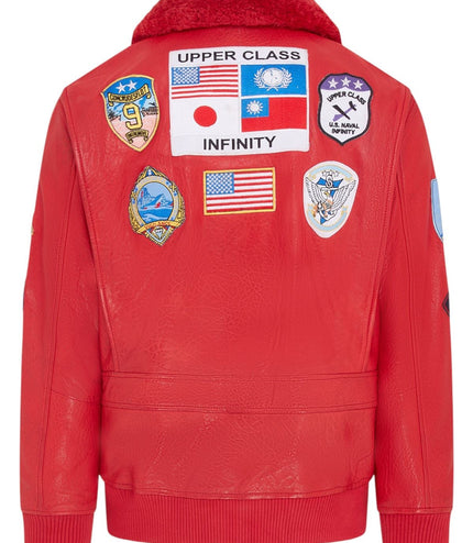 Mens A2 Top Gun Leather Bomber Jacket-Camborne - Red