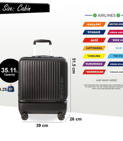 Durable EasyJet Ryanair 39 x 26 x 51.5 cm Black Front Open Cabin Luggage Travel Suitcase